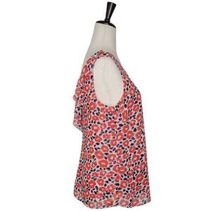 Cabi Flipside Red Floral Ruffle Detail Sleeveless Blouse Size S
